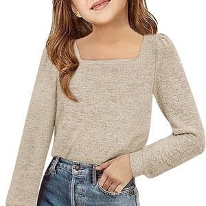 Girls Long Sleeve Shirts Casual Square Neck Tunic Tops Fall Winter Clothes 5-14